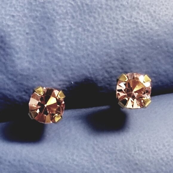 Swarovski Crystal Element - Gold Overlay Pink Stone "Tiny" Stud Earrings - Picture 4 of 12